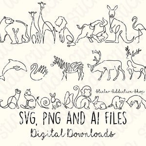 Monoline Dierentekeningen | SVG- en PNG-knipbestanden | Handgetekend pictogram | Cricut, Silhouette en Cameo | Instant Digitale Download | Vectorpictogrammen