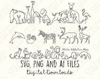 Monoline Animal Drawings | SVG and PNG Cut Files | Hand Drawn Icon | Cricut, Silhouette and Cameo  | Instant Digital Download | Vector Icons