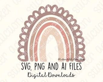 Boho Rainbow SVG and PNG Cut File | Hand Drawn Rainbow Sticker for Cricut, Silhouette and Cameo  | Instant Digital Download DIY Blue colors
