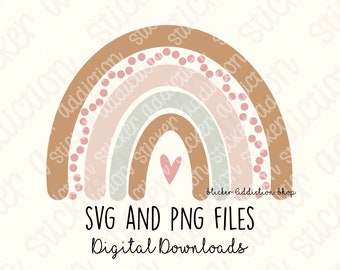 Modern Rainbow SVG, PNG and Ai Cut and Print File | Heart Hand Drawn Rainbow Sticker for Cricut, Silhouette and Cameo | DIY Digital Download