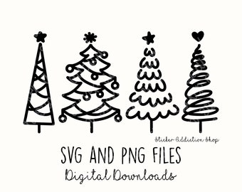 Christmas Tree Doodles | SVG and PNG Cut Files | Hand Drawn Icon | Cricut, Silhouette and Cameo  | Instant Digital Download | Vector Icons