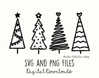 Christmas Tree Doodles | SVG and PNG Cut Files | Hand Drawn Icon | Cricut, Silhouette and Cameo  | Instant Digital Download | Vector Icons
