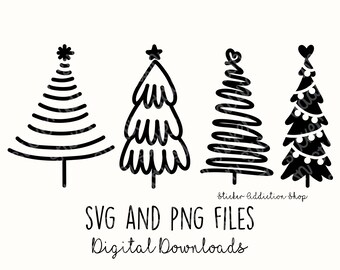 Christmas Tree Doodles | SVG and PNG Cut Files | Hand Drawn Icon | Cricut, Silhouette and Cameo  | Instant Digital Download | Vector Icons