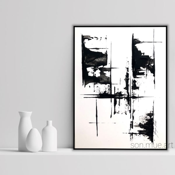 Kunst, Abstrakt, schwarz/ weiß, minimalistisch, original, Acyrlgemälde, Wanddekoration, moderne Originale Kunst