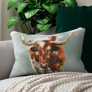 Longhorn farmhouse throw pillow | western longhorn lumbar pillow | farm cattle accent pillow | cowboy western home decor | pillow & cover