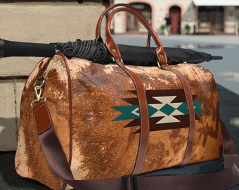 Southwestern Travel Bag | western boho duffel bag | tribal Indian weekender bag | leather shoulder bag | cowgirl gift | girls overnight bag
