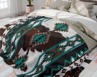 Rindsleder Print Fleece Decke, Southwestern Tribal Fleecedecke