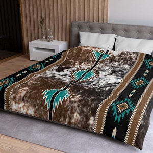 Western Cowhide Print Comforter | southwestern bedspread | cowboy western style comforter | tribal Indian comforter | western bedroom decor