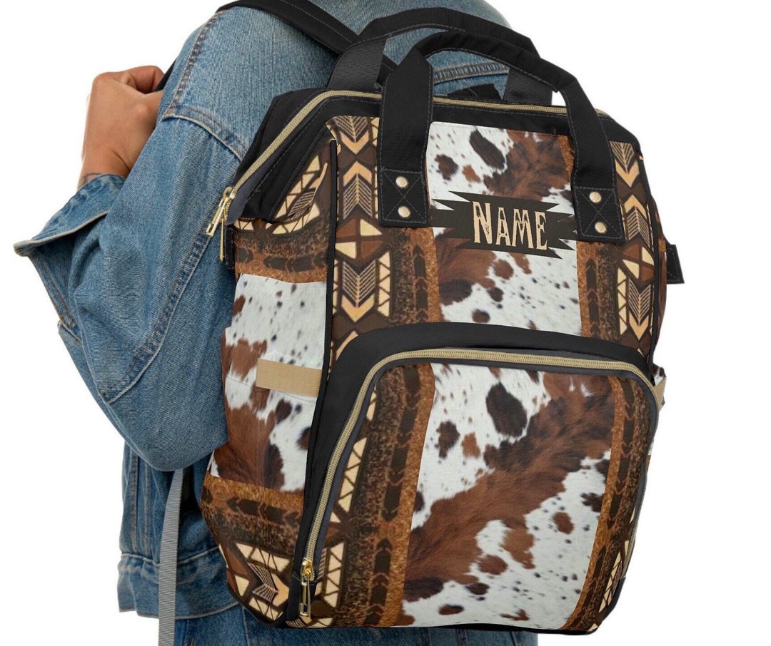 Western Cow Print Diaper Backpack Prairie Rose Diaper Bag Backpack – Cowkid Clothing Company main image 3