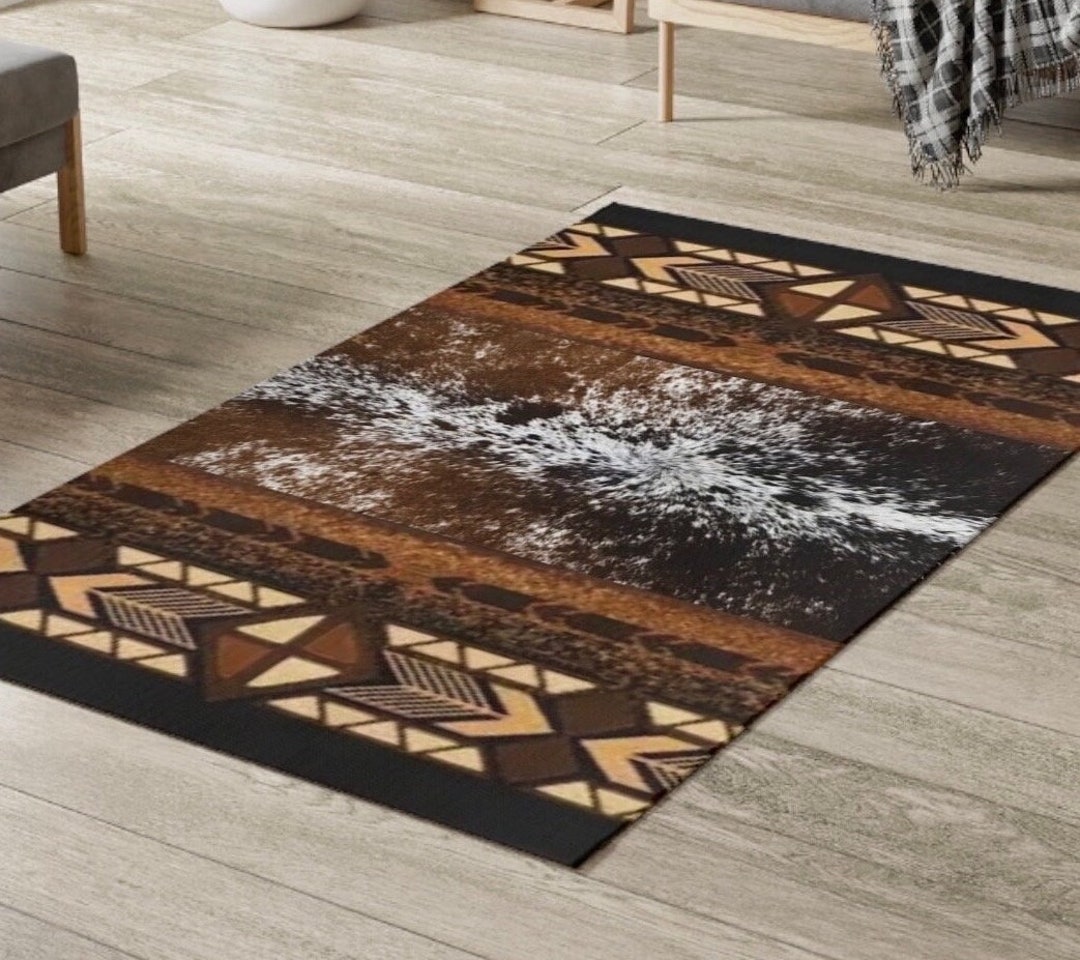 Cowhide Print Area Rug, Western Faux Cowhide Floor Rug, Southwestern ...
