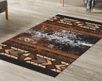 Cowhide Print Area Rug, western faux cowhide floor rug, southwestern accent rug, farmhouse home decor, boho tribal rug, cowboy style