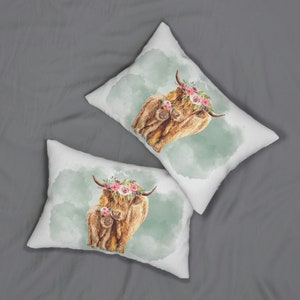 Cow print throw pillow, western highland cow pillow, baby calf & cow pillow, farmhouse home decor, nursery decor, decorative accent pillow image 3