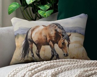 Western Horse Lumbar Lumbar Pillow, farmhouse pillow, southwestern horse stallion pillow, decorative outdoor pillow, country home decor