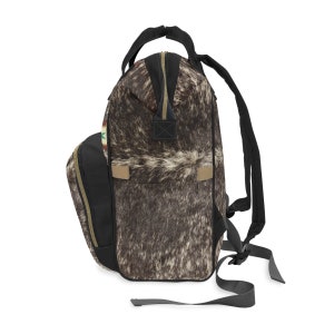 Western cowhide backpack, faux cowhide print diaper bag, boho tribal baby bag, cow print backpack, southwestern travel bag, cowgirl backpack image 5