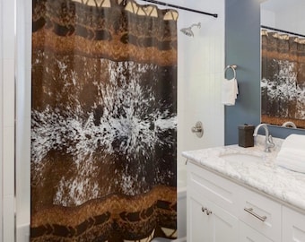 Cowhide print Shower Curtain, western cowboy style bath curtain, southwestern style bathroom decor