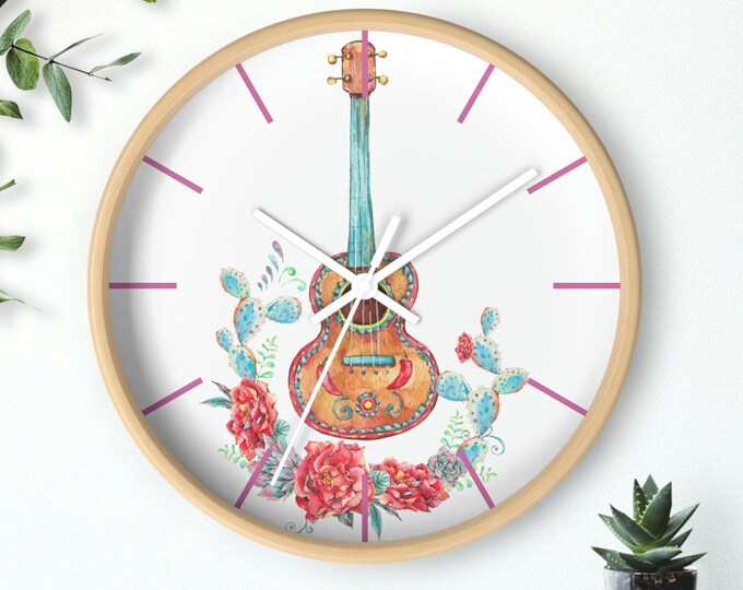 Western Style Guitar Wall Clock, country music round wall clock, southwestern clock, cowgirl room decor, country western guitar clock