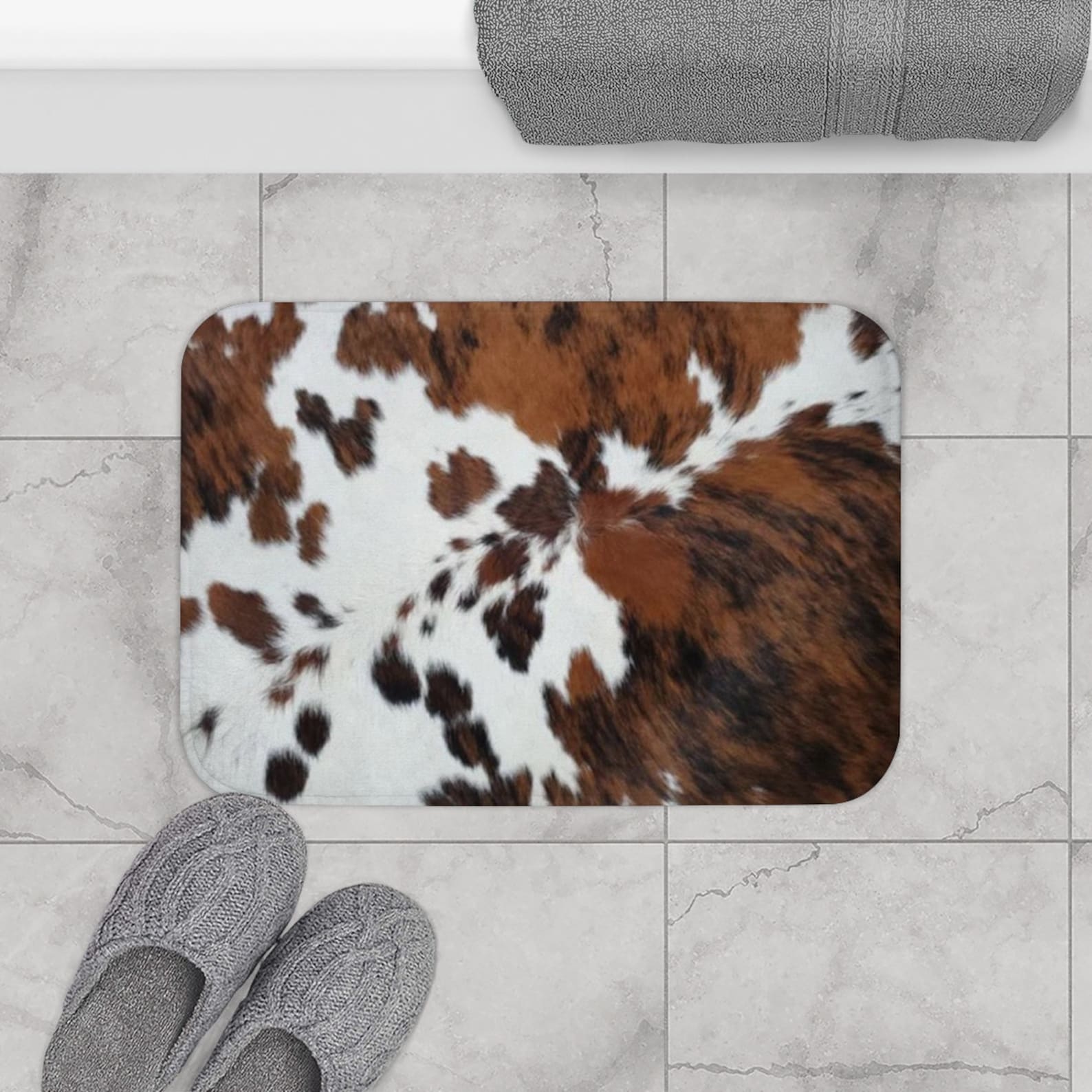 Cowhide Print Bath Mat Faux Cowhide Bath Rug Cow Hide Etsy