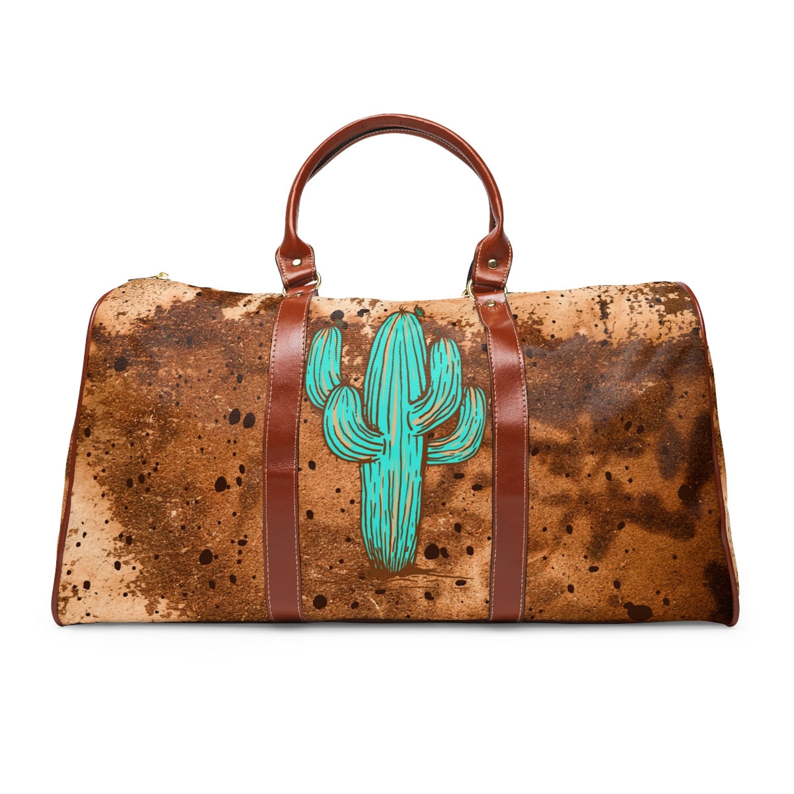 Western Travel Bag Southwestern Cactus Duffel Bag Leather Etsy