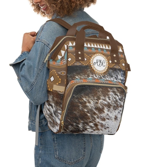Personalized Faux Cowhide Backpack | boho western backpack | monogrammed diaper bag | cow hide print baby bag | personalized backpack