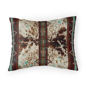 Cowhide Print Western Pillow Sham | cow hide print pillowcase | southwestern bedding | cowboy western pillow cover | boho tribal bedroom 26" x 20"