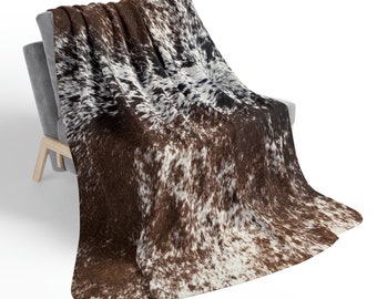 Western Kuhfell Print Fleece Sherpa Decke, Kunstleder Decke, Tier Print Decke, Ranch-Stil Wohnkultur, Bauernhausdekor