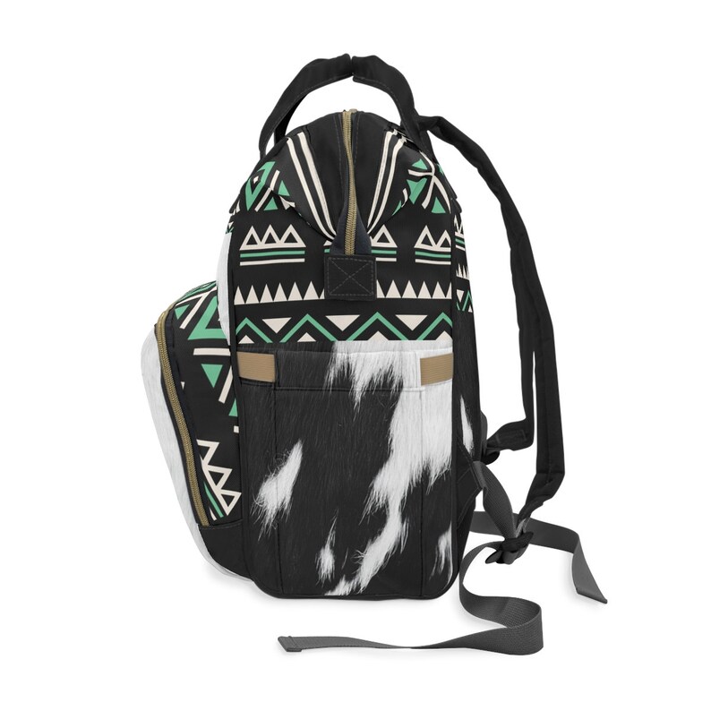 Personalized Cowhide Print Backpack, monogrammed boho western backpack, cowgirl diaper bag, southwestern travel bag, customized backpack image 4