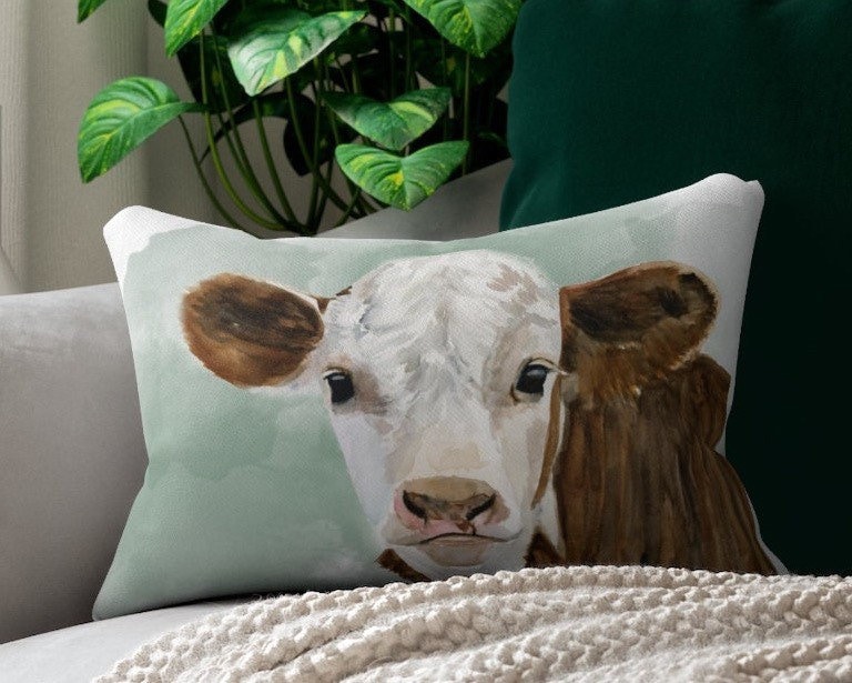 Funny Cow on a Couch Decorations Pillow Covers 20x20 Set of 2, Cotton Linen  Reversible Throw Pillows Covers for Outdoor Couch Sofa Living Room Vintage