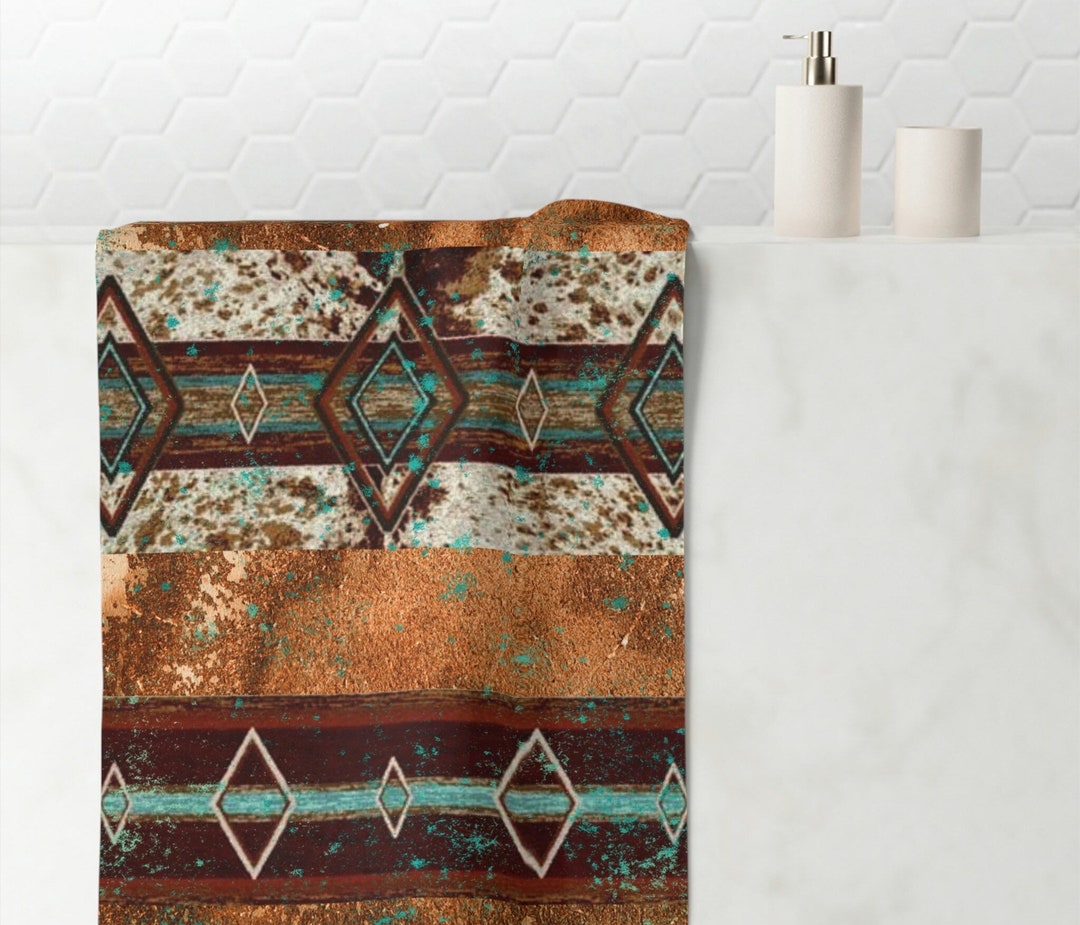 Western Bath Towel Southwestern Cowhide Print Bathroom Towel Cowboy