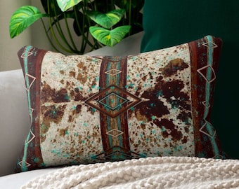 Western Cowhide Print throw Pillow | southwestern lumbar pillow | western boho accent pillow | western home decor | cowgirl style pillow