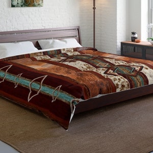 Western Cowhide Print Comforter , southwestern boho tribal bedspread, cowgirl bedroom , faux cowhide bedding , Indian comforter
