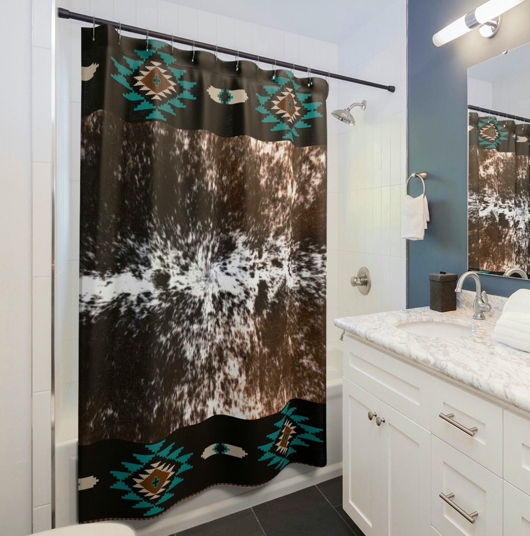Western Cowhide Print Shower Curtain Faux Cow Hide Bathroom Curtain