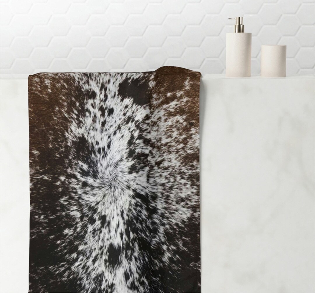 Cowhide Print Bath Towel Faux Cowhide Bathroom Towel Etsy