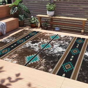 Cowhide print Outdoor Rug | western rustic outdoor floor mat | faux cow print outdoor area rug | outdoor living decor | southwestern rug