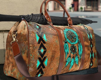 Western boho luggage bag, boho tribal Indian duffel bag, cowgirl travel bag,  Weekender bag, girls overnight bag, southwestern shoulder bag