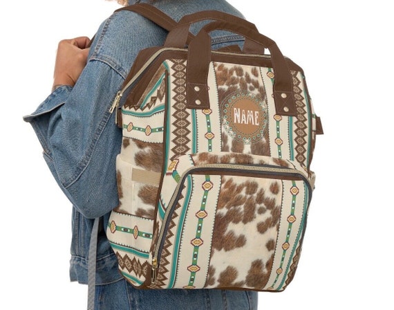 Western Monogrammed Diaper Backpack Cowhide Print Diaper Bag