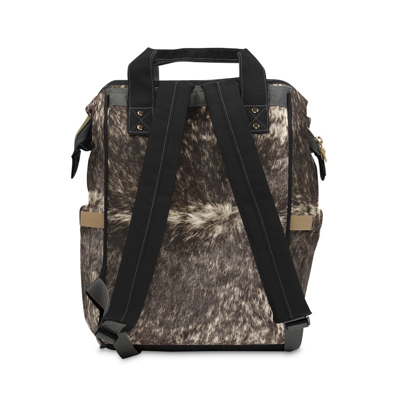 Western cowhide backpack, faux cowhide print diaper bag, boho tribal baby bag, cow print backpack, southwestern travel bag, cowgirl backpack image 4
