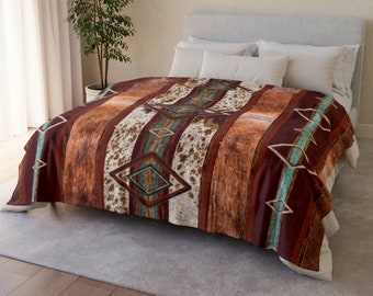 Western Cowhide Print Blanket , southwestern throw blanket | boho tribal blanket | western bedding | cowboy western style | ranch style