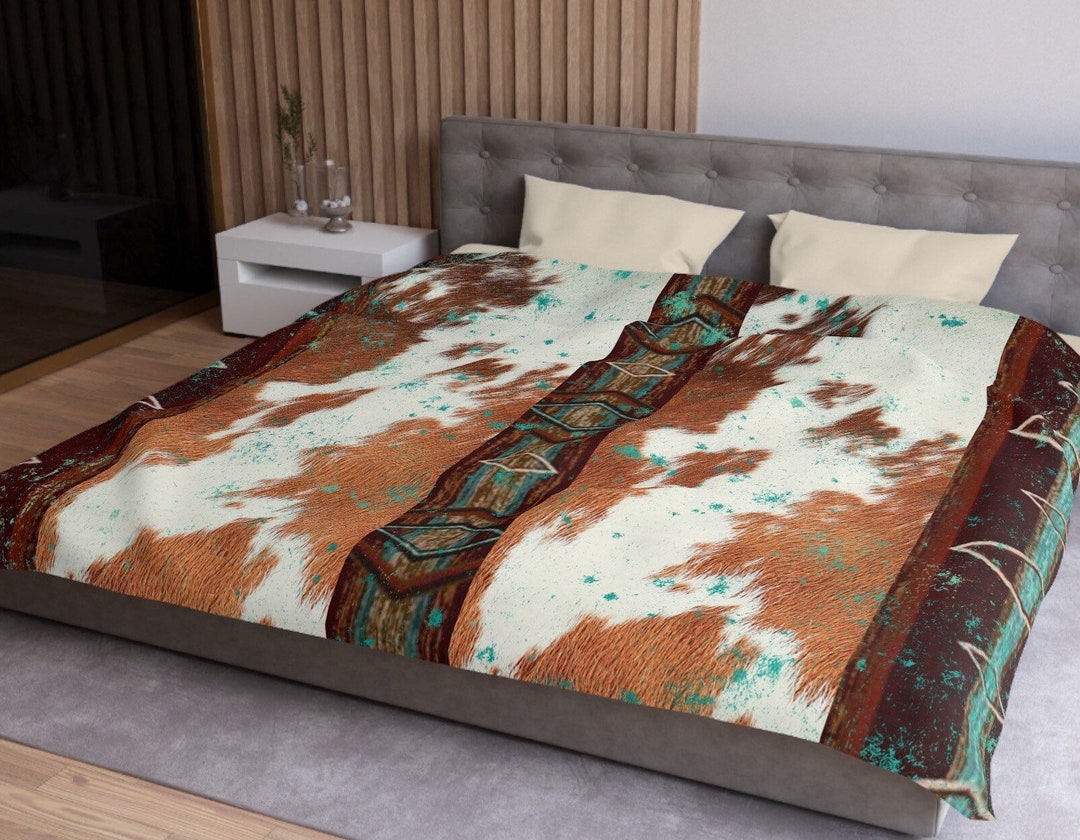 Cowhide Print Bed Comforter Western Cow Hide Bedspread Etsy