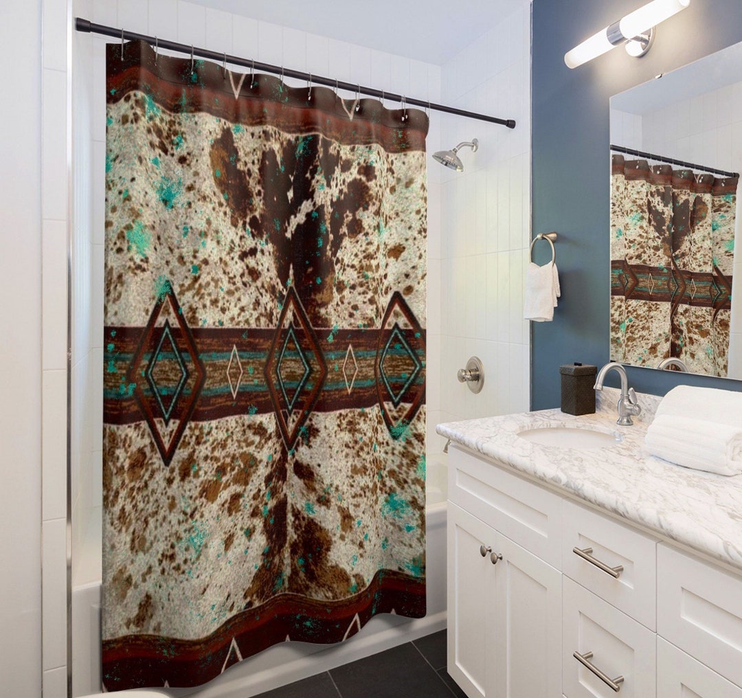 Cowhide Print Western Shower Curtains, Southwestern Bathroom Curtain