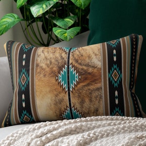 Western Cowhide print throw pillow, indian lumbar pillow, southwestern accent pillow, boho tribal Indian pillow, western home decor, cowgirl