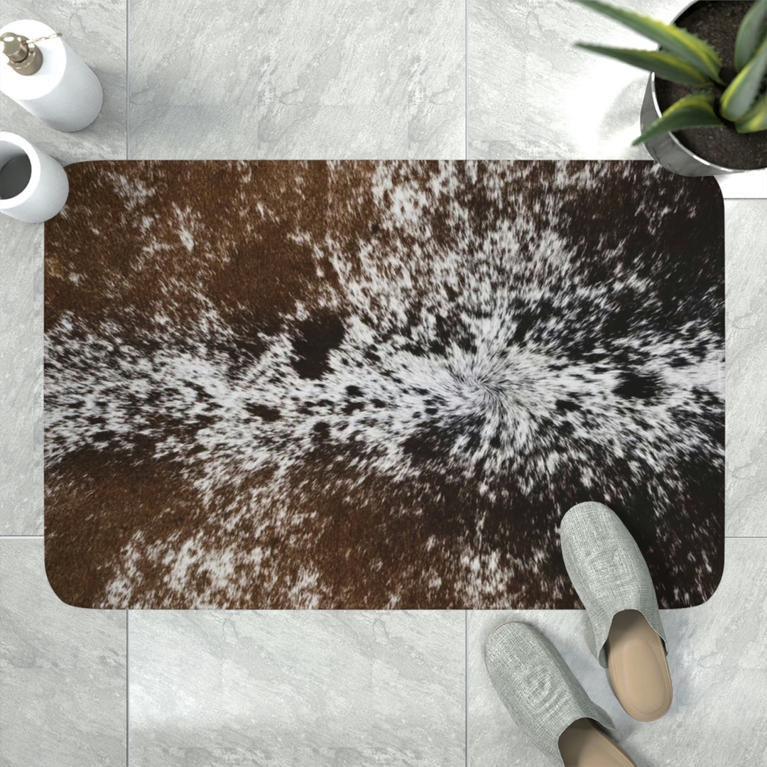 Cowhide Print Bath Mat Faux Cow Hide Bathmat Western Bathroom Rug