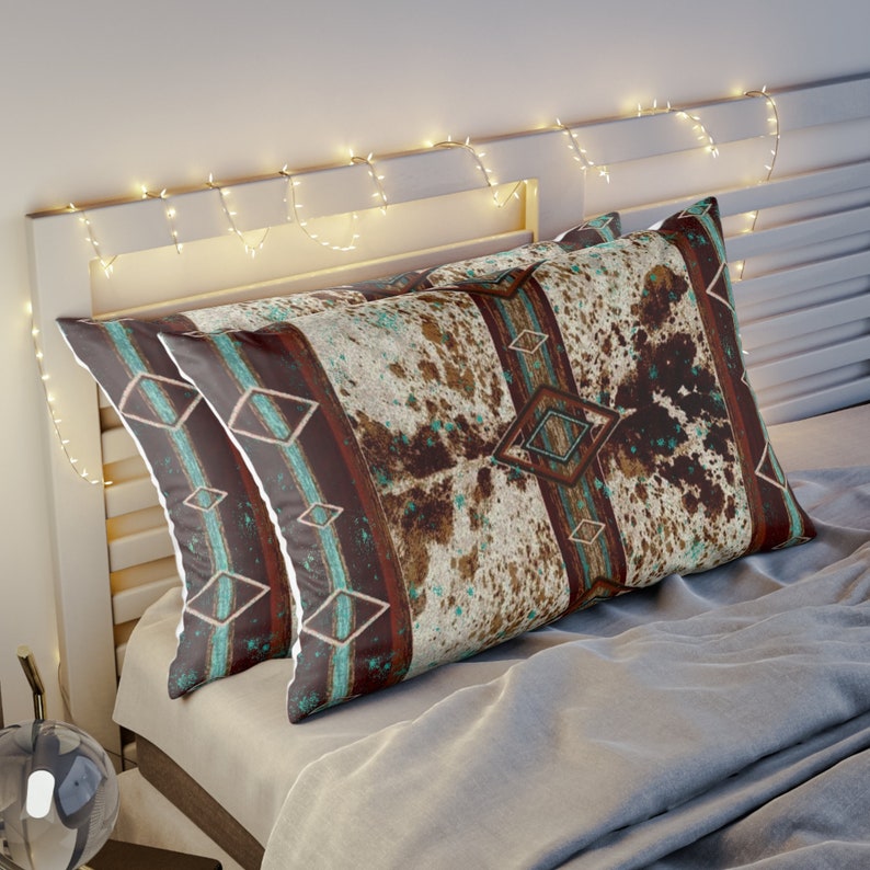 Cowhide Print Western Pillow Sham | cow hide print pillowcase | southwestern bedding | cowboy western pillow cover | boho tribal bedroom image 4