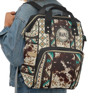 Personalized Western Diaper Backpack | cowhide print baby bag | monogrammed backpack | southwestern bag | new mom gift | baby shower gift