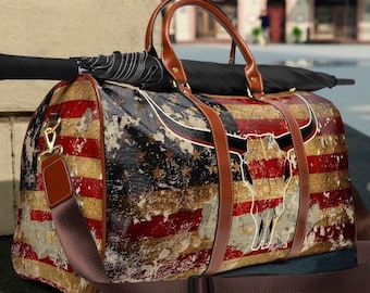 Western Longhorn USA Duffle Bag | American flag travel bag | Texas steelhead bag | mens luggage bag | cowboy western bag | overnight  bag