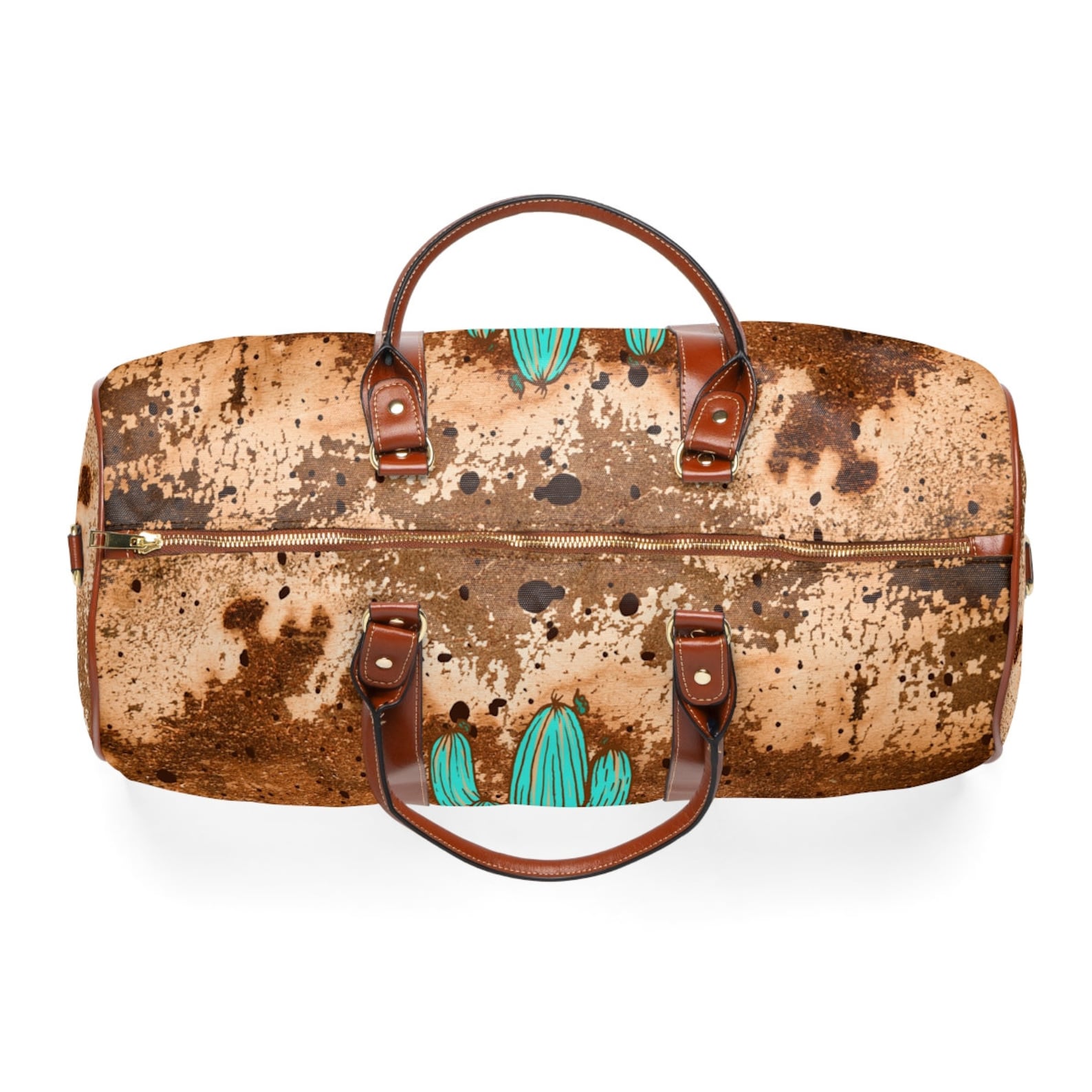 Western Travel Bag Southwestern Cactus Duffel Bag Leather Etsy