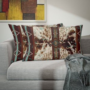 Cowhide Print Western Pillow Sham | cow hide print pillowcase | southwestern bedding | cowboy western pillow cover | boho tribal bedroom image 6