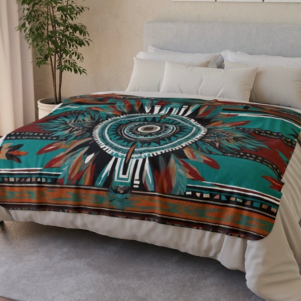 Turquoise Native Fleece Blanket Etsy
