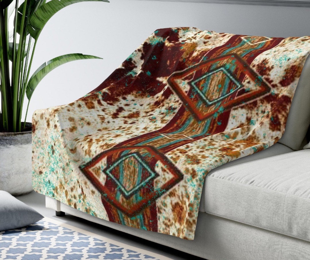 Cowhide Print Sherpa Fleece Blanket Cow Print Throw Blanket