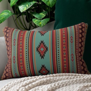 Lumbar Pillow 13x21 Western Aztec Turquoise Southwestern Decor Country  Living Aztec Throw Pillow Housewarming Gift Anytime Gift 
