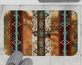 Western Cowhide Print Bath Mat | boho southwestern bathmat | country western bath rug | cowboy western style bag rug | bathroom decor